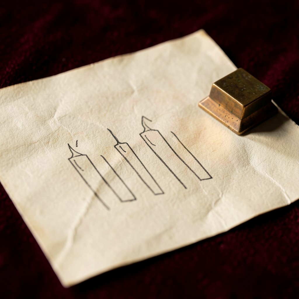 Close view of hand-drawn candlestick bodies and wicks on ivory paper under copper light